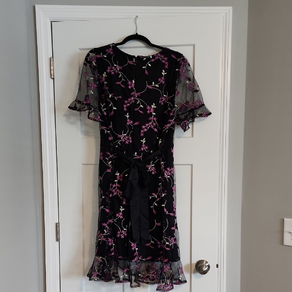 NWT Nordstrom Mesh Embroidered Floral Black and Pink Dress - Picture 8 of 11